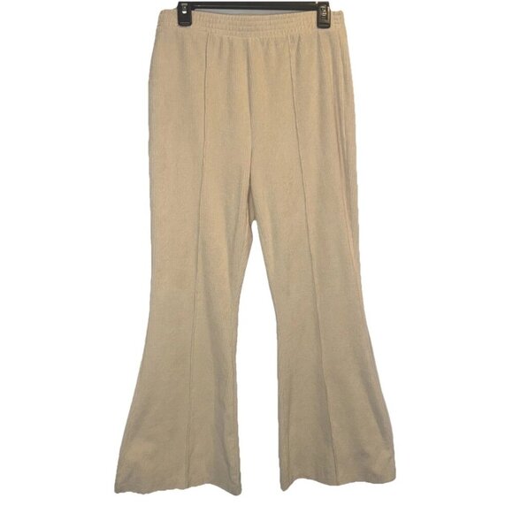 Aerie Cream Ribbed Corduroy Pull On Elastic Waist Wide Leg Flare Pants Med Short - Picture 1 of 11